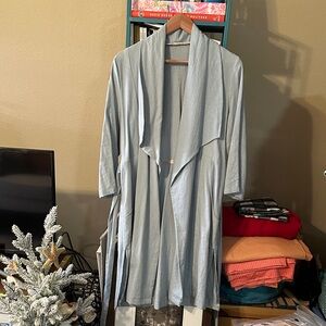 Light Blue Linen Blend Shawl Collar Duster Jacket